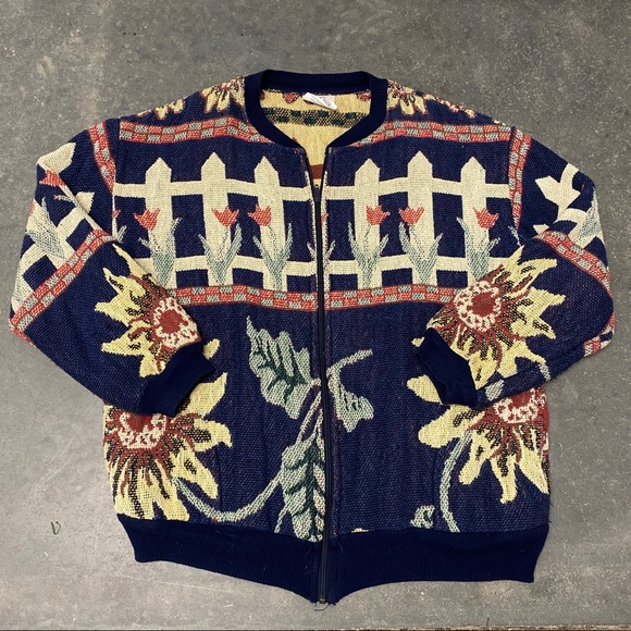 Vintage 80s 90s Maxson Tapestri full zip jacket floral garden boho OS - Picture 1 of 9